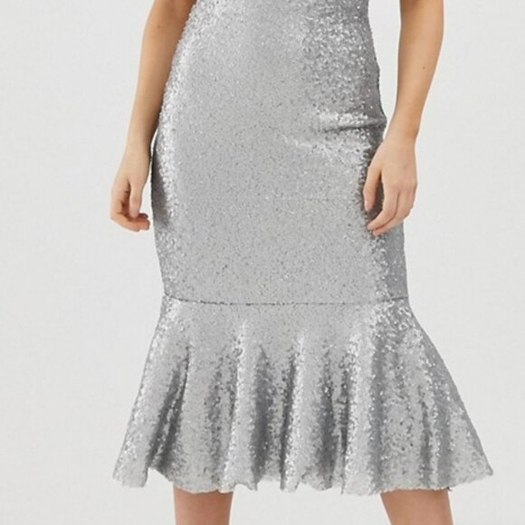 NWT Club L London Silver All Over Sequin Peplum Midi Dress.  SZ 4 - Picture 3 of 4
